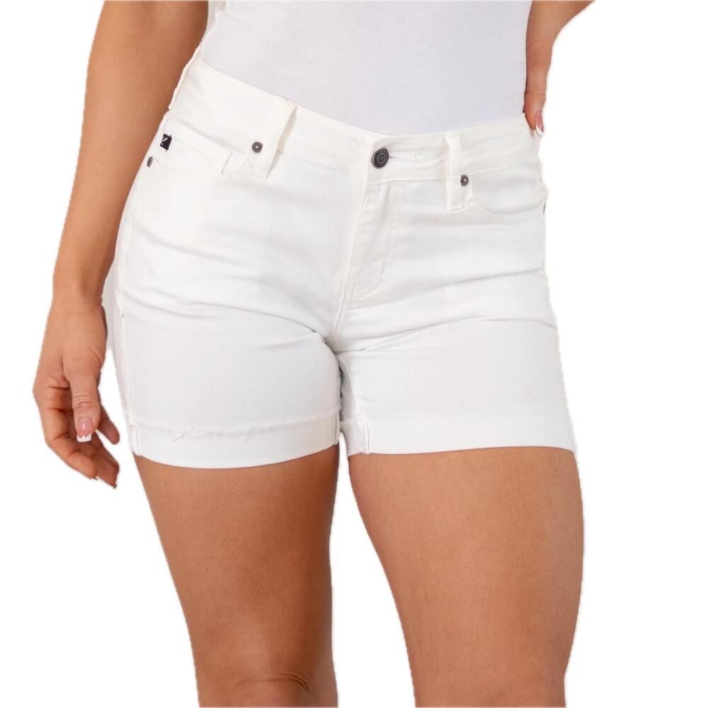 KanCan NEW White Denim Mina Essentials Mid Rise Raw Edge Rolled Casual Shorts